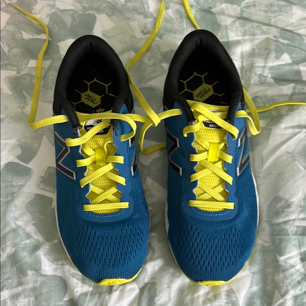 New Balance kids 4 wide Blue and Yellow Athletic Shoes